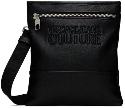 Versace Jeans Couture Black Logo Messenger Bag In E899 